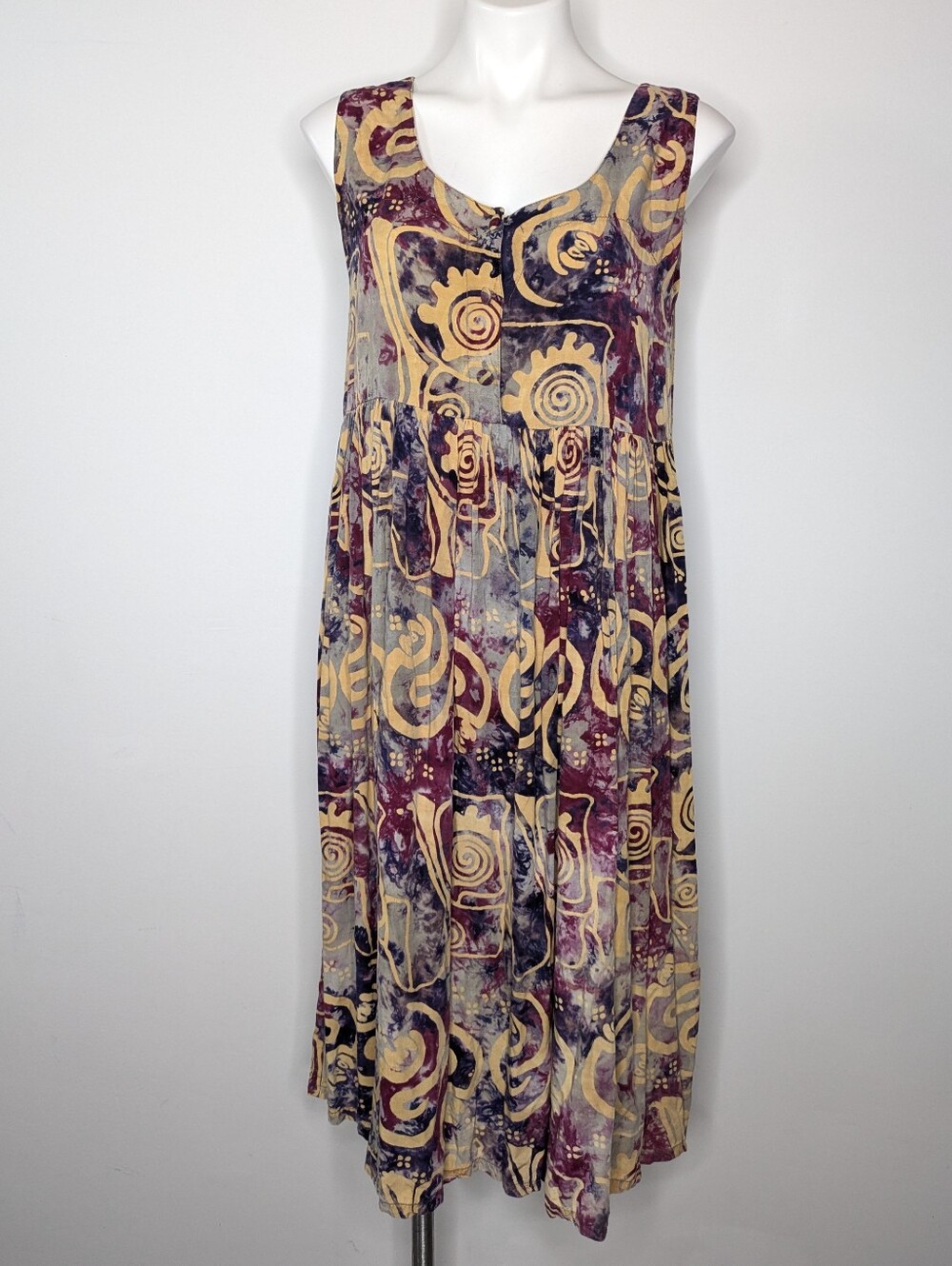Vintage Signature Importa Ran Purple Abstract Artsy Boho Hippie Batik Dress M
